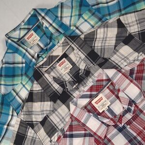 Lot Of 3 Levi's Modern Fit Western‎ Plaid Pearl Snap Long Sleeve Mens Shirts XXL